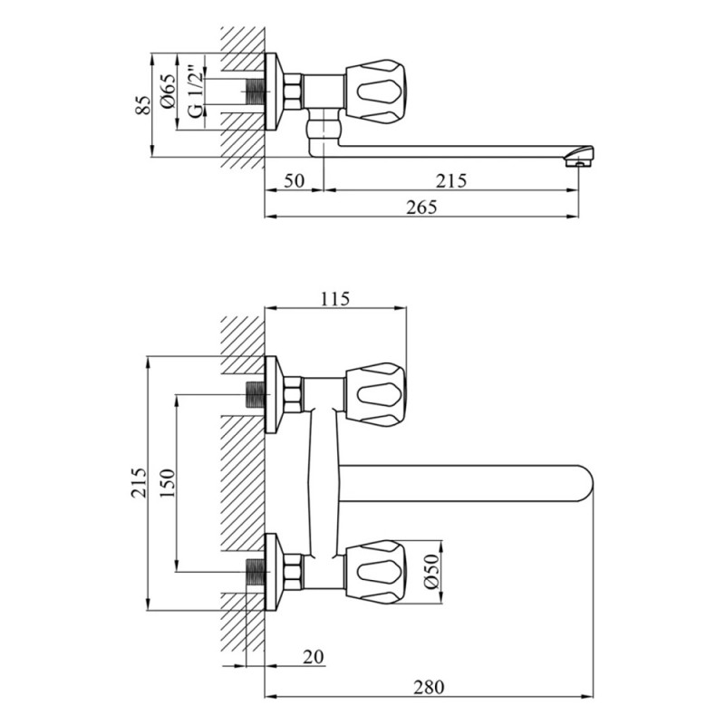 Змішувач для кухні настінний Kroner KRP Hamburg - C040