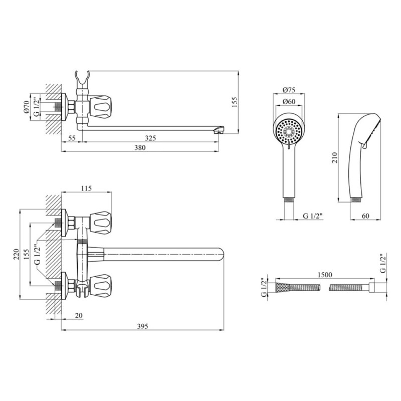 Змішувач для ванної Kroner KRP Hamburg - C070
