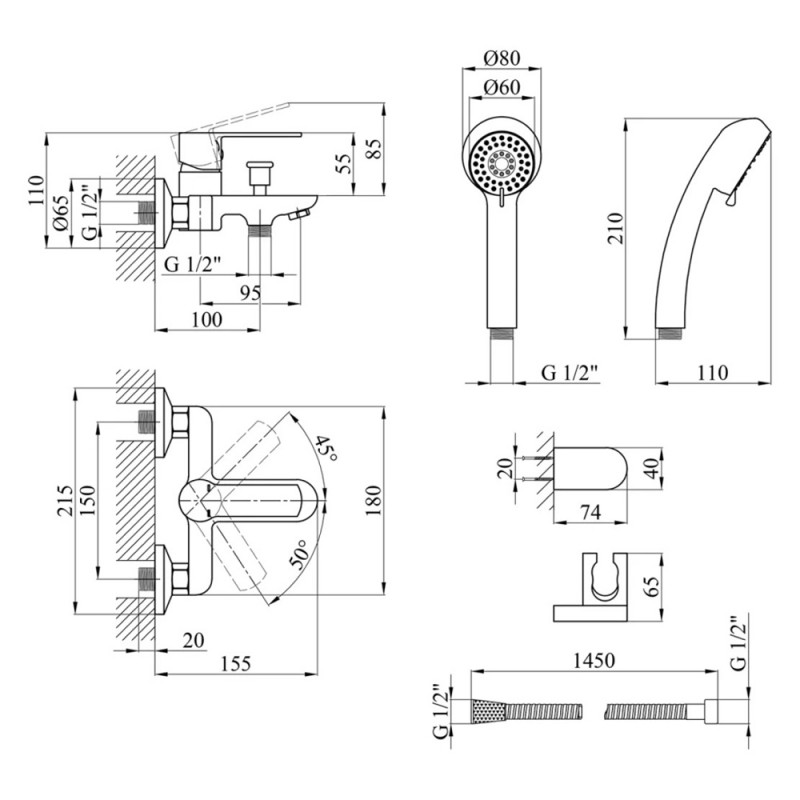 Змішувач для ванної Kroner KRP Bremen - C060