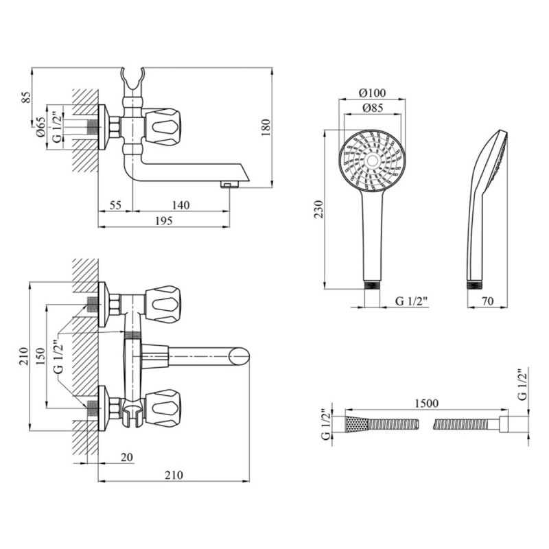 Змішувач для ванної Kroner KRP Hamburg - C060