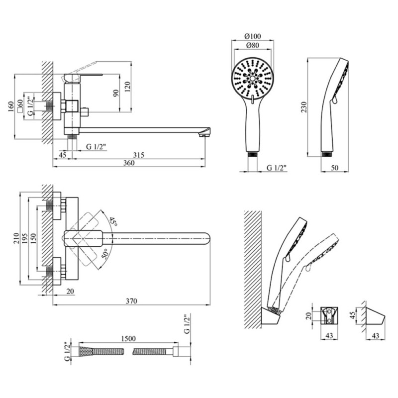 Змішувач для ванної Kroner KRM Ems - C070