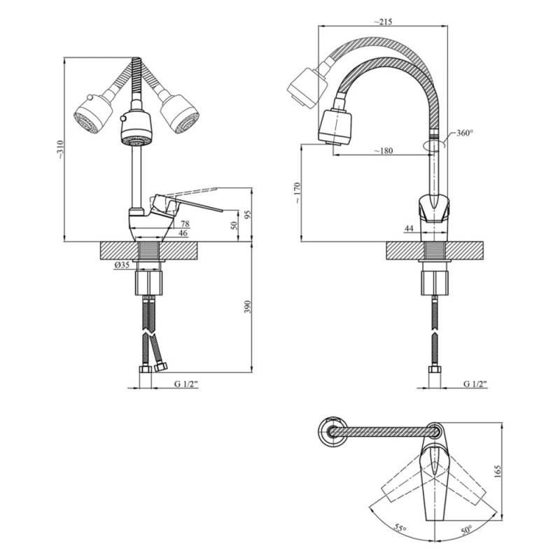 Змішувач для кухні з гнучким виливом Kroner KRM Odra - C038-1