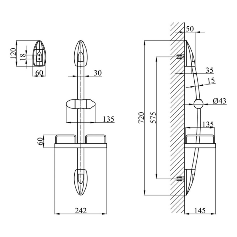 Штанга для душу Kroner KRM - C750 з полицею