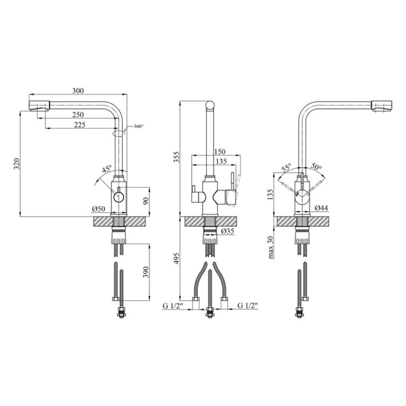 Змішувач для кухні з підключенням до фільтру Kroner KRP Edelstahl Klassisch - ESG038