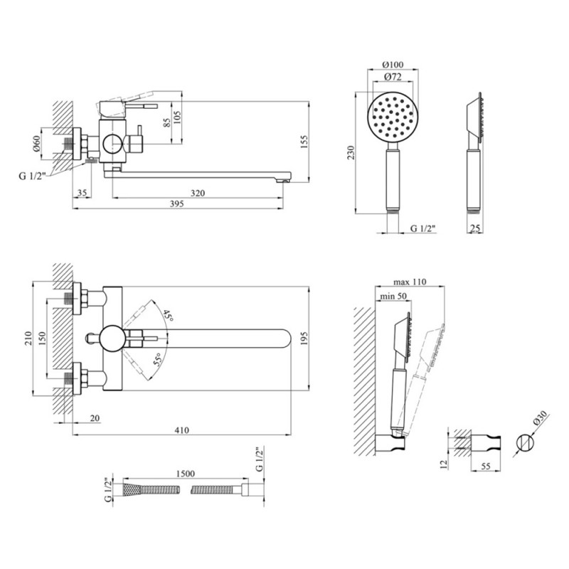 Змішувач для ванної Kroner KRP Edelstahl Klassisch - ESG070