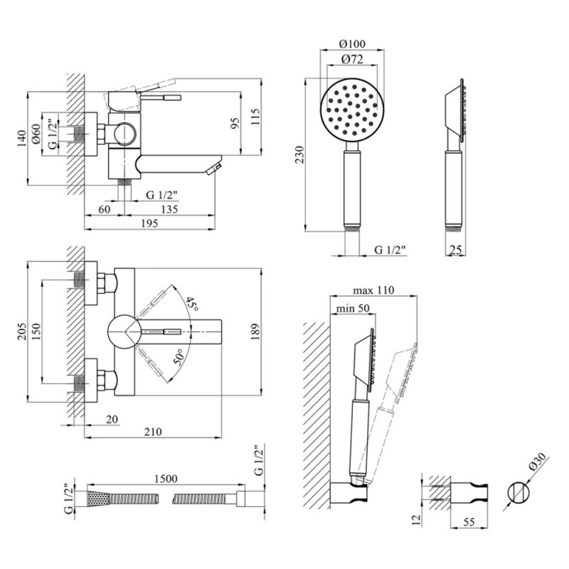 Змішувач для ванної Kroner KRP Edelstahl Klassisch - ESG060