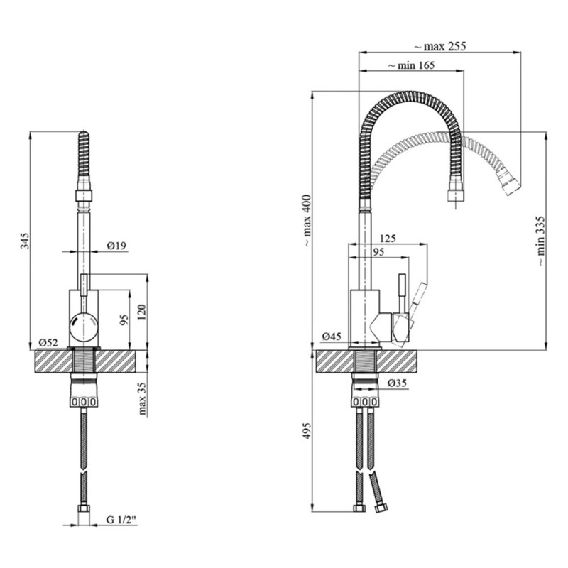 Змішувач для кухні з гнучким виливом Kroner KRP Edelstahl Klassisch - ESG035-1