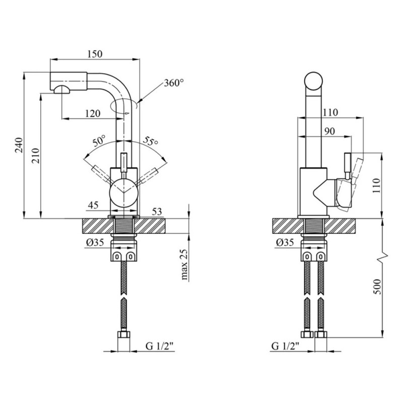 Змішувач для раковини Kroner KRP Edelstahl Klassisch - ESG012