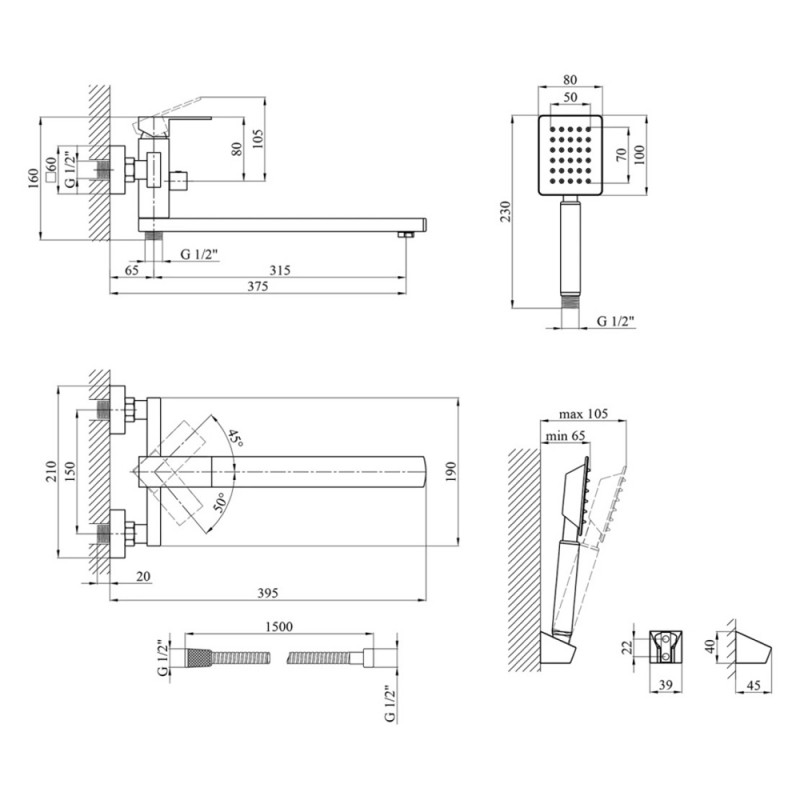 Змішувач для ванної Kroner KRP Edelstahl Kubus - ESG070
