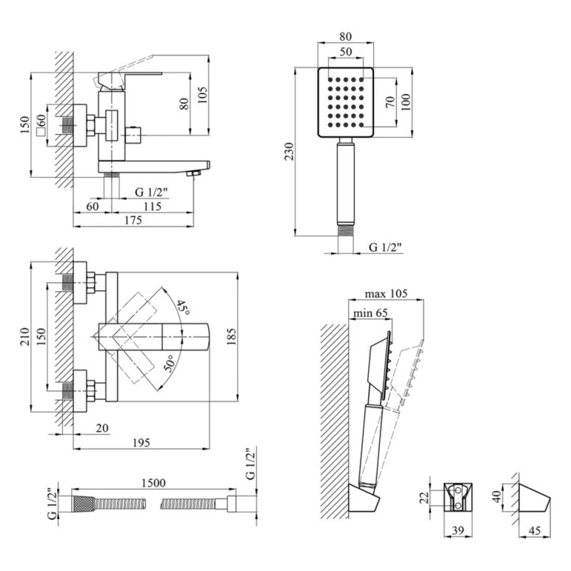 Змішувач для ванної Kroner KRP Edelstahl Kubus - ESG060