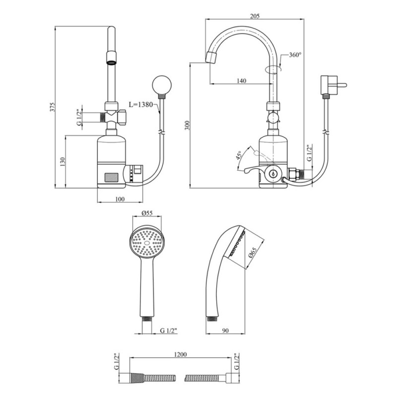 Проточний водонагрівач Kroner KRM Volt - CW190WMDS з дисплеєм