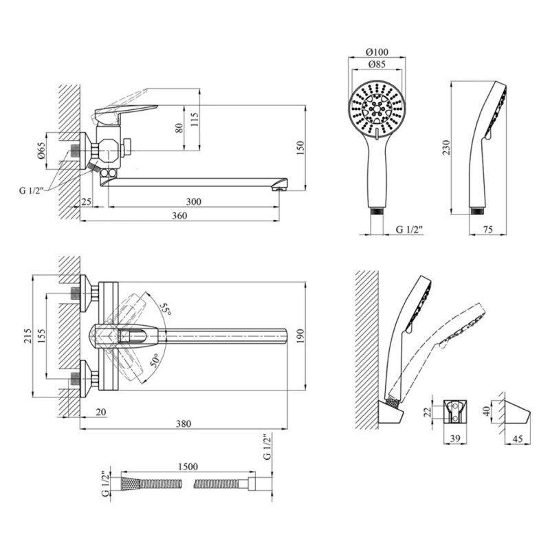 Змішувач для ванної Kroner KRM Kante - C070