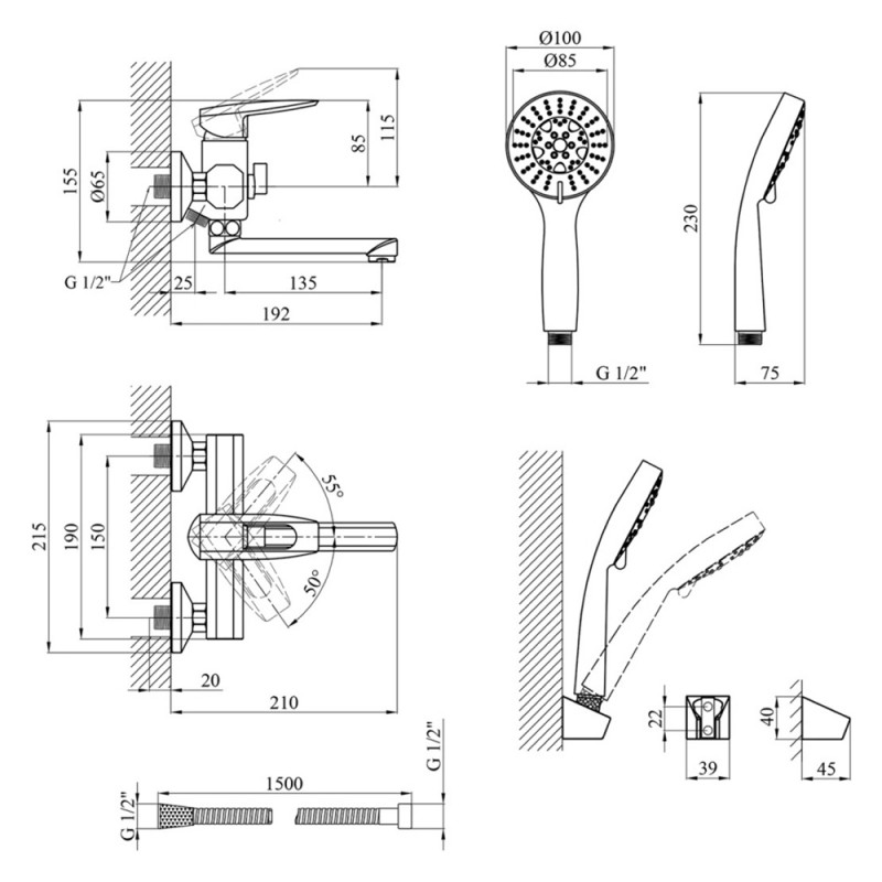 Змішувач для ванної Kroner KRM Kante - C060