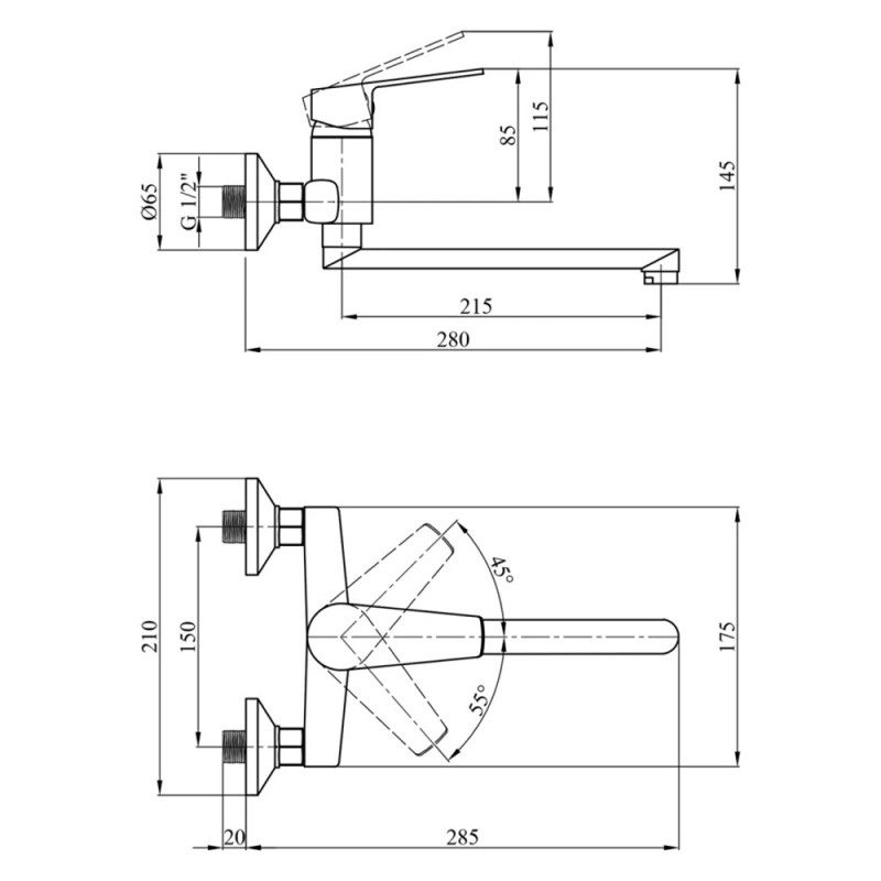 Змішувач кухонний настінний Kroner KRP Brocken - С040
