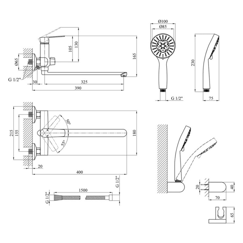 Змішувач для ванної Kroner KRP Brocken - C070