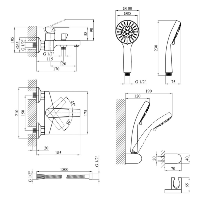 Змішувач для ванної Kroner KRP Eifel - C060