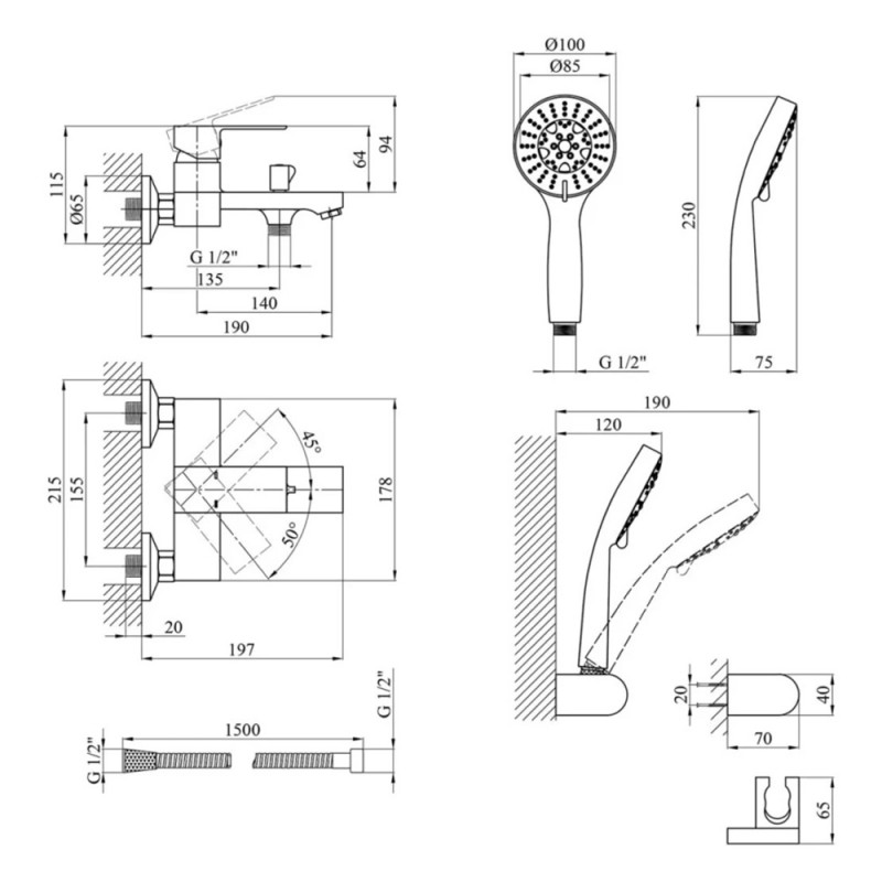 Змішувач для ванної Kroner KRP Harz - C060