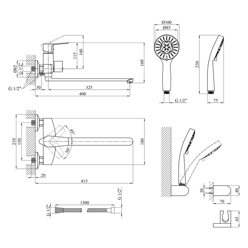 Змішувач для ванної Kroner KRP Enzo - C070
