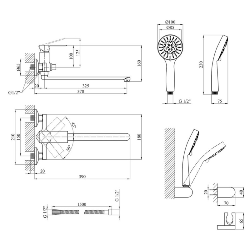 Змішувач для ванної Kroner KRP Harz - C070