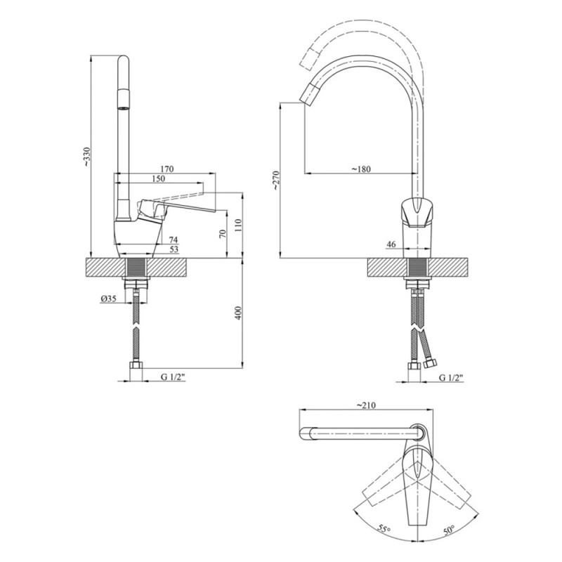 Змішувач для кухні з гнучким виливом Kroner KRM Odra - C032GRA