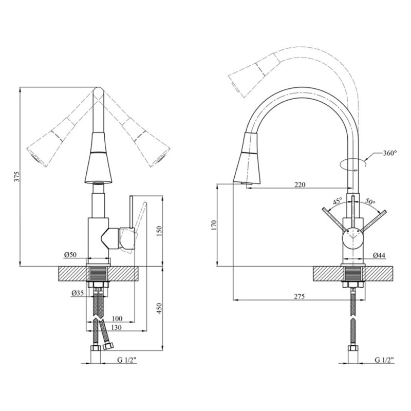 Змішувач для кухні з гнучким виливом Kroner KRP Küche - C031GRA