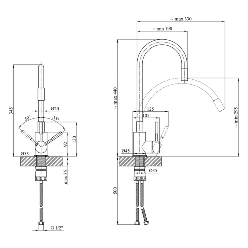 Змішувач для кухні з гнучким виливом Kroner KRP Edelstahl Klassisch - ESG035BLK