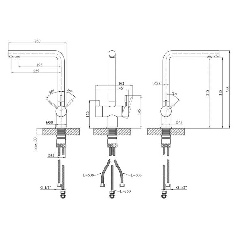 Змішувач для кухні з підключенням до фільтру Kroner KRP Edelstahl Klassisch - ESG03811