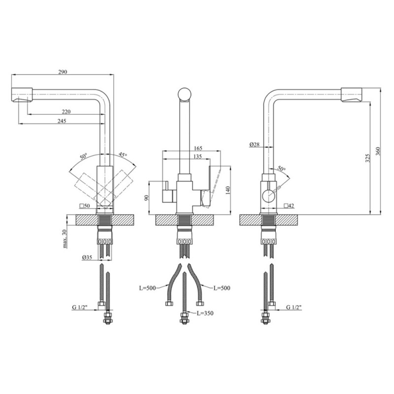 Змішувач для кухні з підключенням до фільтру Kroner KRP Edelstahl Kubus - SCH03810