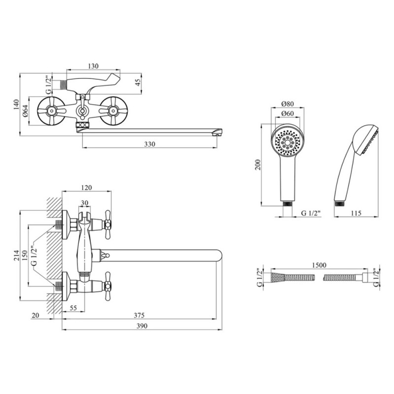 Змішувач для ванної Kroner KRP Royce - C072