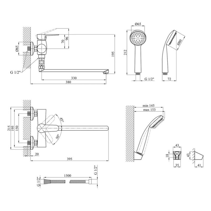 Змішувач для ванної Kroner KRM Elbe - C072