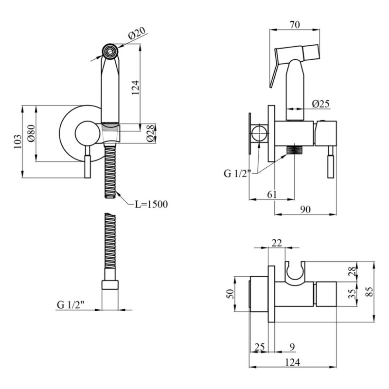 Змішувачі з гігієнічним душем Kroner KRP Edelstahl Klassisch - ESG053
