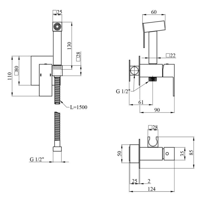 Змішувачі з гігієнічним душем Kroner KRP Edelstahl Kubus - SCH053