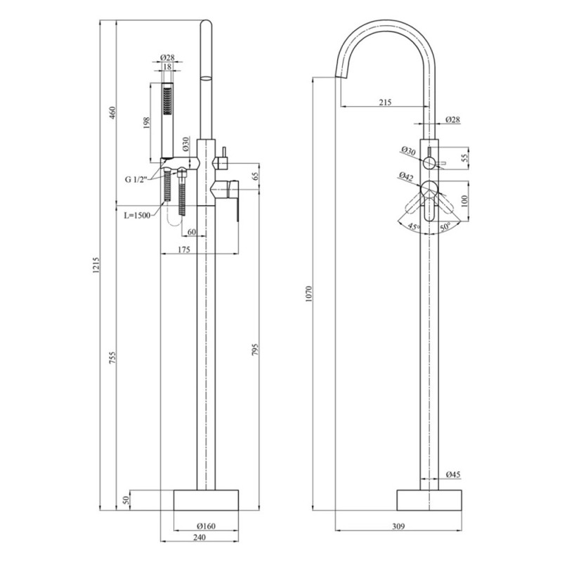 Змішувач для ванни підлоговий Kroner KRP Edelstahl Klassisch - ESG077