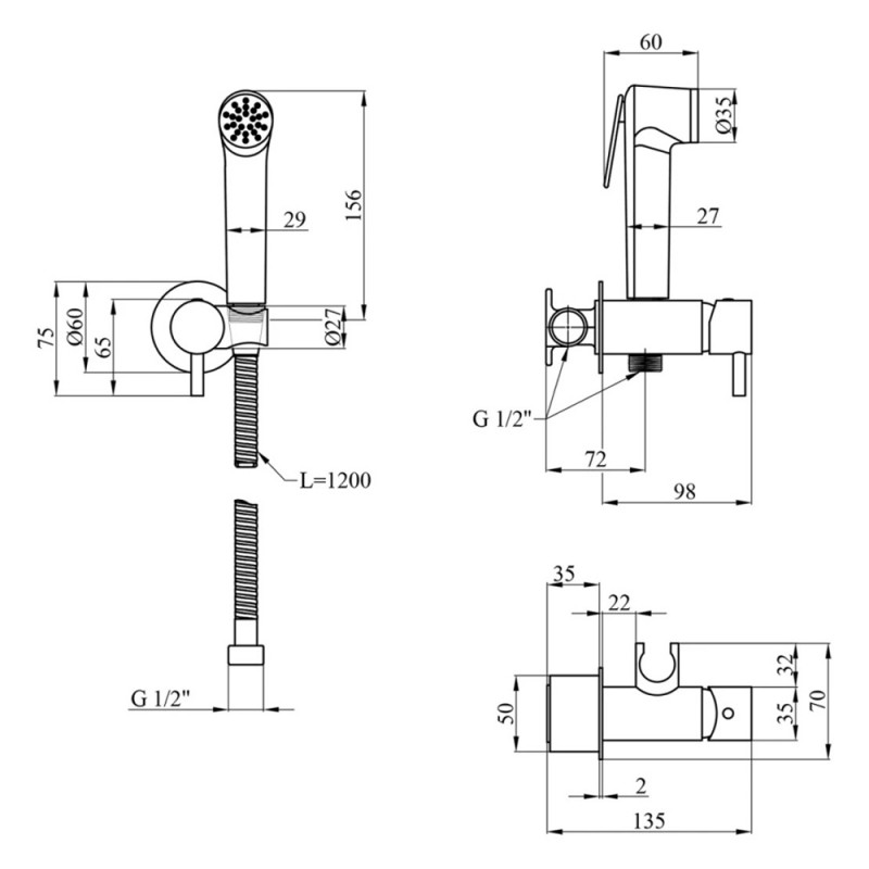 Змішувачі з гігієнічним душем Kroner KRP Bidet - C082