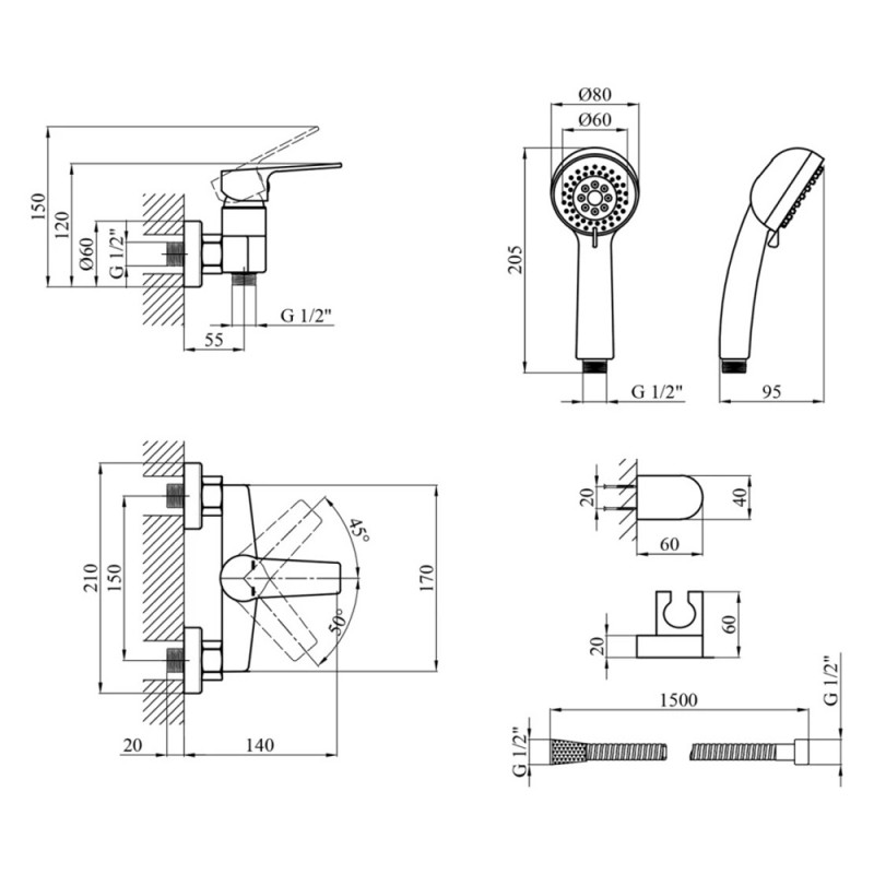 Змішувач для душу Kroner KRP Hagen - C050