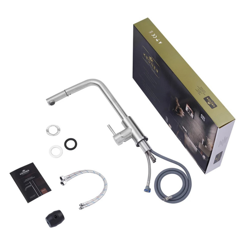 Змішувач для кухні з висувним виливом Kroner KRP Edelstahl Klassisch - ESG03917