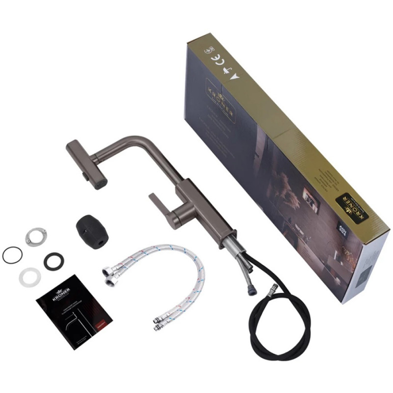 Змішувач для кухні з висувним виливом Kroner KRP Edelstahl Klassisch - PVD03918