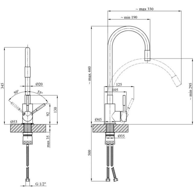Змішувач для кухні Kroner KRP Edelstahl Klassisch - PVD035BLK
