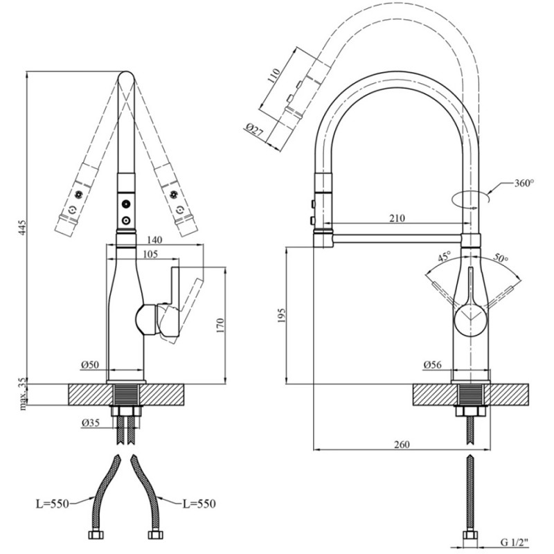 Змішувач для кухні Kroner KRP Ersel - C03111BLK