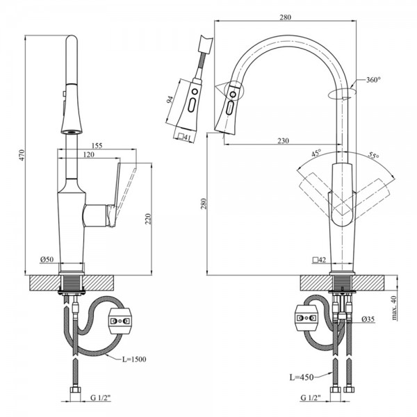 Змішувач для кухні Kroner KRP Makon - GRP030-T