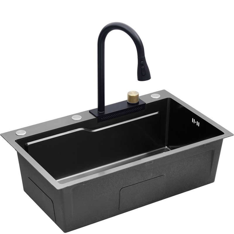 Кухонна мийка Kroner KRP PVD Schwarze - SET7546HM (3/0,7 мм)