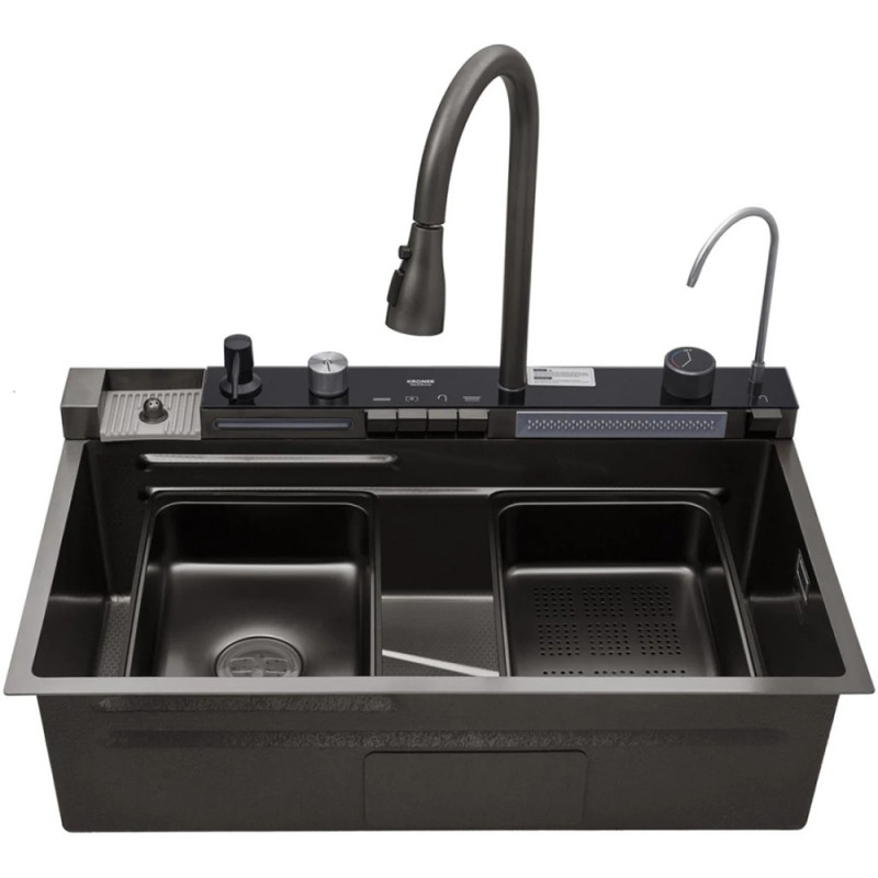Кухонна мийка Kroner KRP Schwarze - SET7546ARTHM PVD (3.0/0.8 мм)