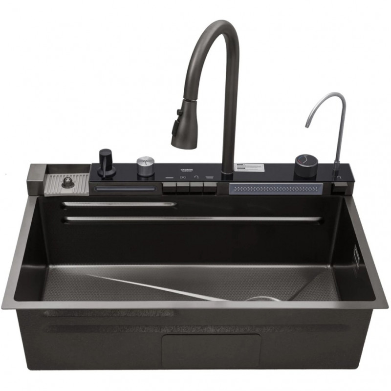 Кухонна мийка Kroner KRP Schwarze - SET7546ARTHM PVD (3.0/0.8 мм)