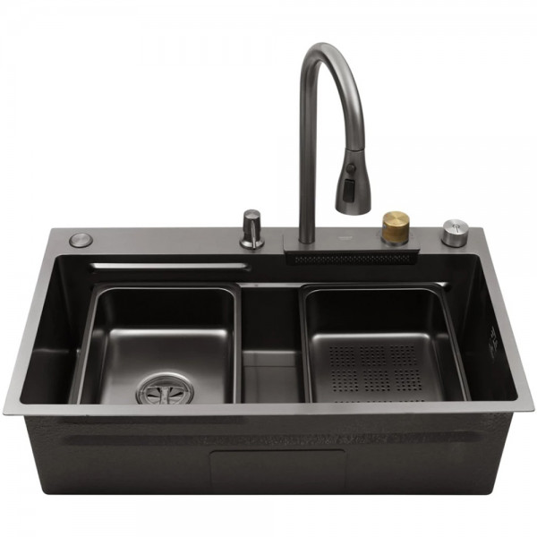 Кухонна мийка Kroner KRP Schwarze - SET7545HM PVD (3/0/0.8 мм)