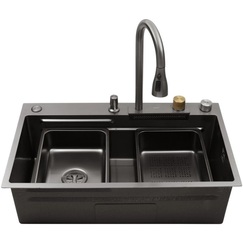 Кухонна мийка Kroner KRP Schwarze - SET7545HM PVD (3/0/0.8 мм)