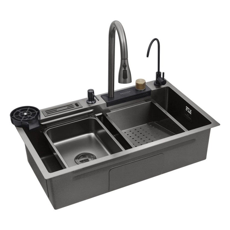 Кухонна мийка Kroner KRP Schwarze - SET7545NB PVD (3.0/0.8 мм)
