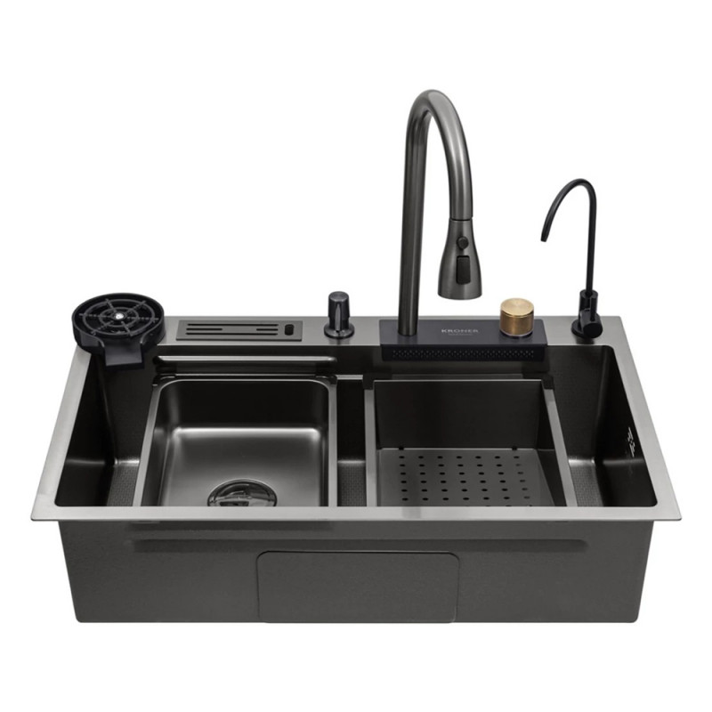 Кухонна мийка Kroner KRP Schwarze - SET7545NB PVD (3.0/0.8 мм)