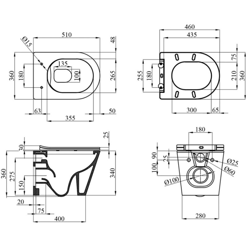 Унітаз підвісний Kroner Armada WHI513636 RIMLESS безобідковий з сидінням Slim Duroplast / Soft-close / Quick relase