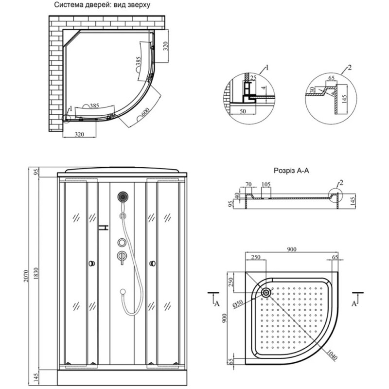 Душовий бокс Kroner KRP Enzo - WD.C.F.F. 90x90 см
