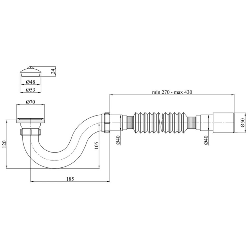 Сифон для душового піддона Kroner KRP - ST01 1 1/2"х40/50 мм прямоточний